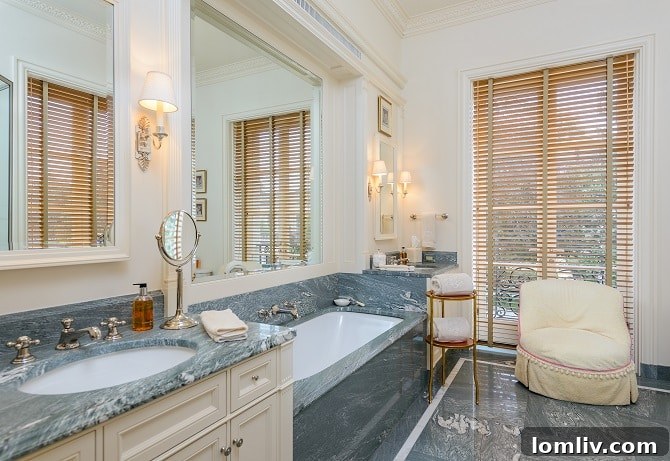 hicks-Guest-House-Bathroom - A second luxurious bathroom in the Hicks Guest House, with perfectly matched patterns.