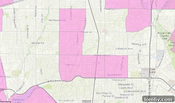 USDA map showing 'low access' food areas in Preston Hollow, Dallas