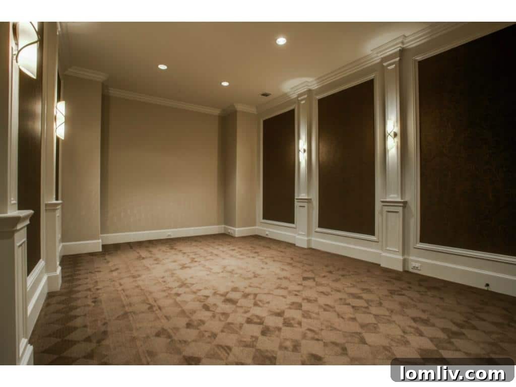 Another view of the sophisticated media room at 4436 Brookview, showcasing comfortable seating and advanced entertainment technology.