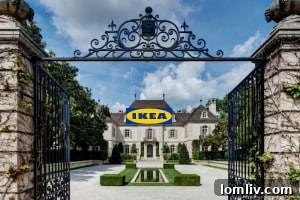 IKEA Logo superimposed on the Crespi-Hicks Mansion