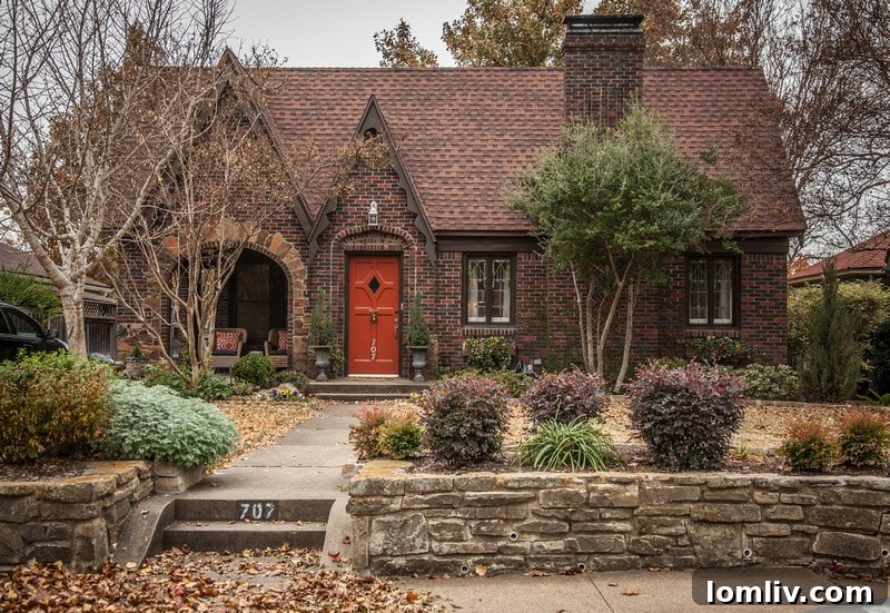 The charming exterior of Emily and Ben Larkin's brick Tudor home at 707 Cordova, a featured house on the Hollywood Santa Monica Home Tour.
