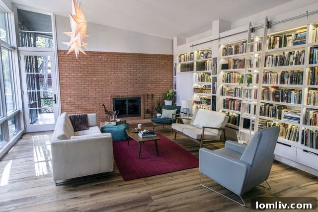 Original full-wall brick fireplace in Studio Perk's Sylvania remodel.