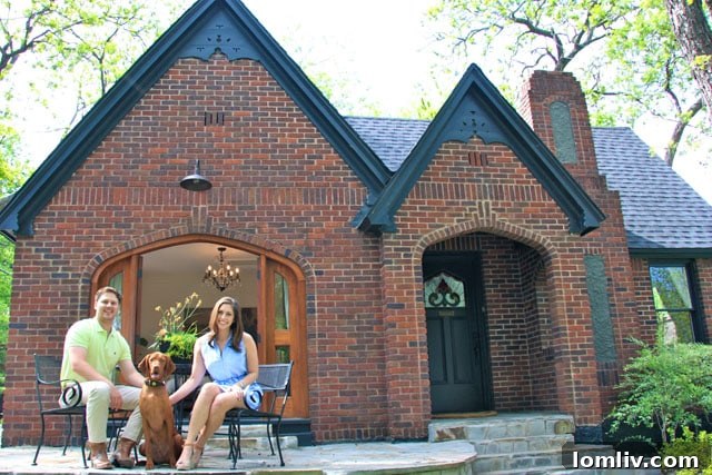 Faubion-House-2 - Tyler and Caitlin Faubion with their Vizsla John Wayne outside their Patricia Ave. Tudor in Hollywood Heights, East Dallas