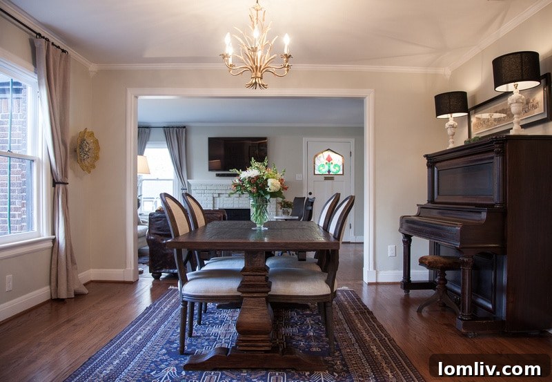 p213890037-4 - The dining room of the Faubion home features an antique upright piano, a cherished family heirloom
