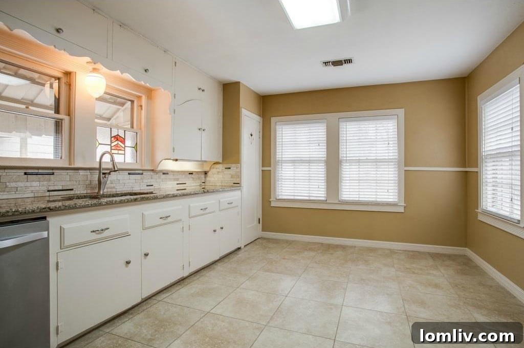 Kitchen with Granite Counters and Stained Glass