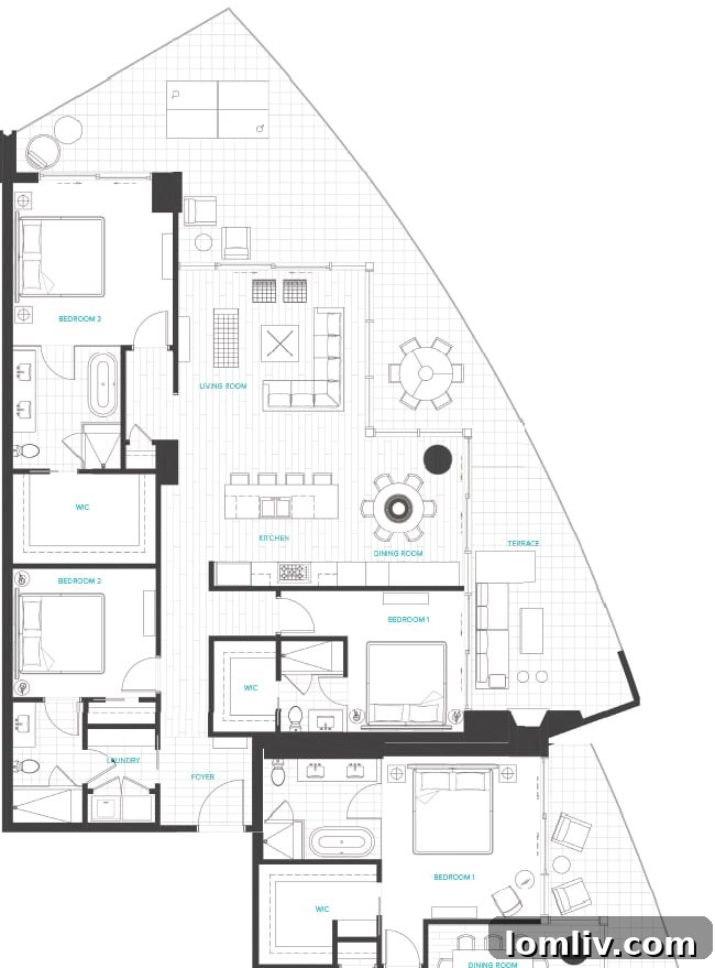 Detailed floor plan or rendering of the combined Unit 3004 in the Bleu Ciel 'Vista Collection', showing its expansive layout.