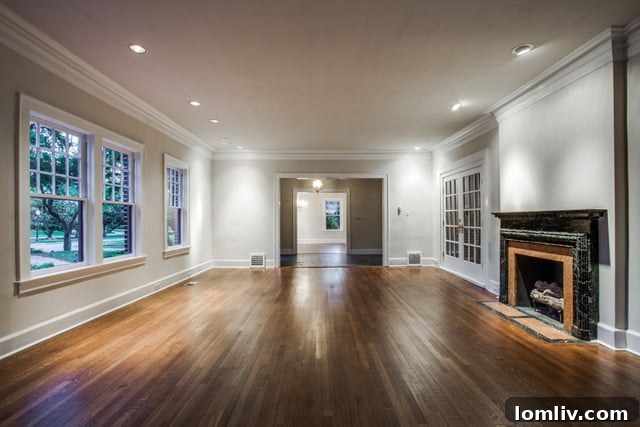 Spacious formal living room in Carrie Marcus Neiman's former home, ideal for entertaining guests