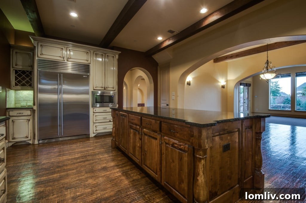 Gourmet Kitchen with Antiqued Cabinetry and Commercial Appliances, Allen Home