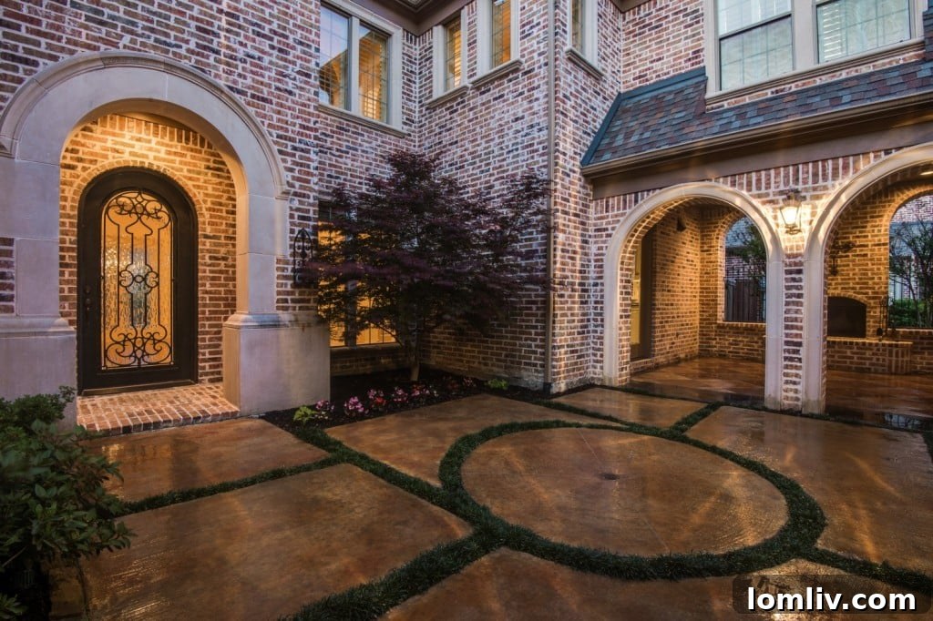Elegant Wrought Iron Entry Doors and Courtyard Entrance, Allen TX Home