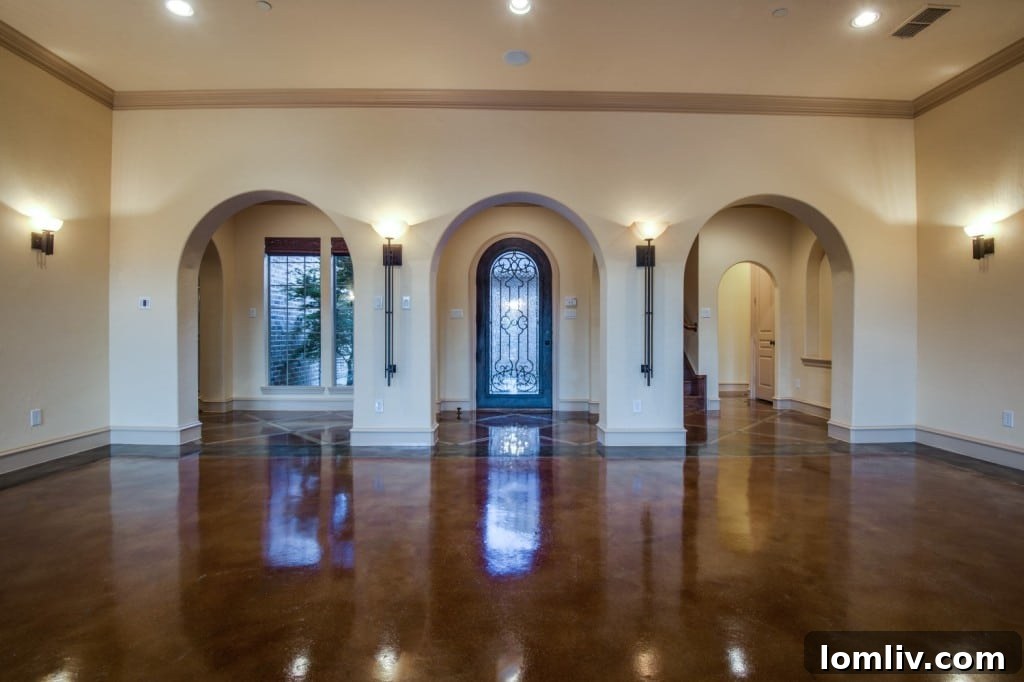 Spacious Formal Living Room with Polished Concrete Floors, Allen TX Home