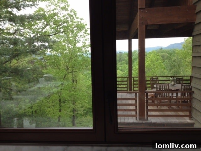 A stunning porch view at Greenbrier, offering serene mountain vistas, perfect for relaxation.