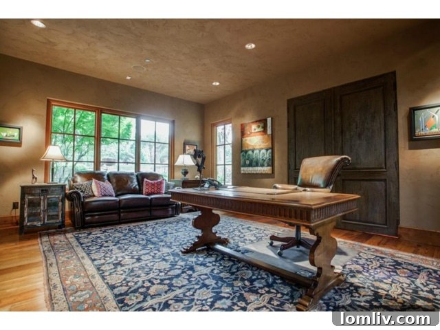 Private home office with custom built-ins and serene atmosphere