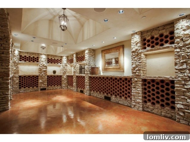 Expertly designed wine storage area, reminiscent of a Tuscan cellar