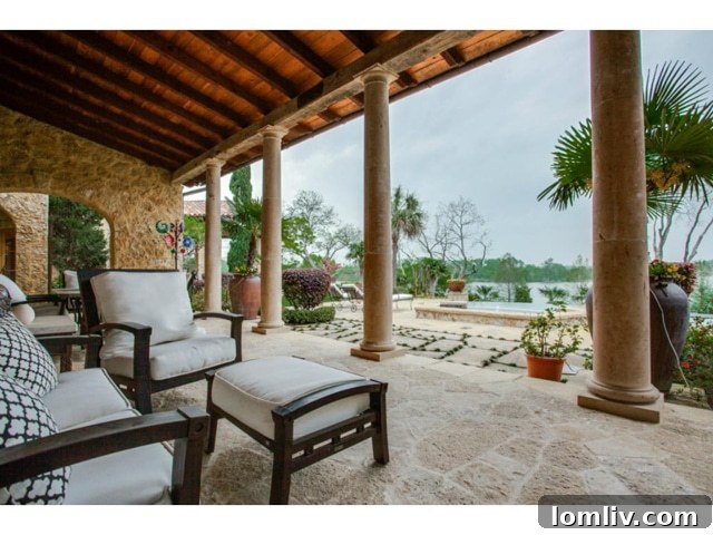 Elegant outdoor loggia with comfortable seating, perfect for al fresco living