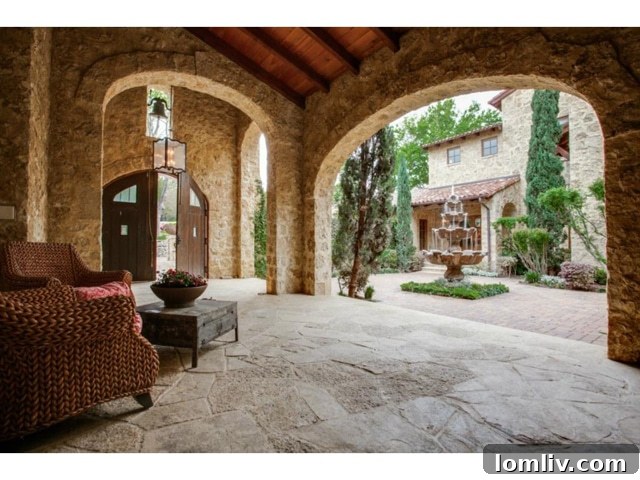 Charming central courtyard with stone accents and lush greenery at 4636 Chapel Hill Road