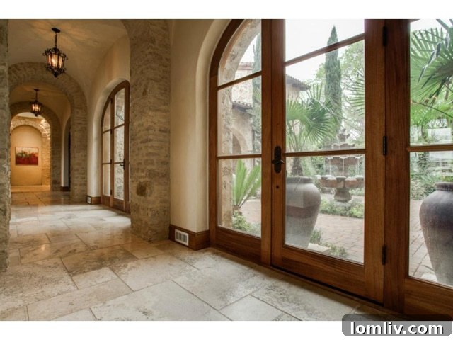 Luxurious hallway with rich wood accents and architectural details in Dallas estate
