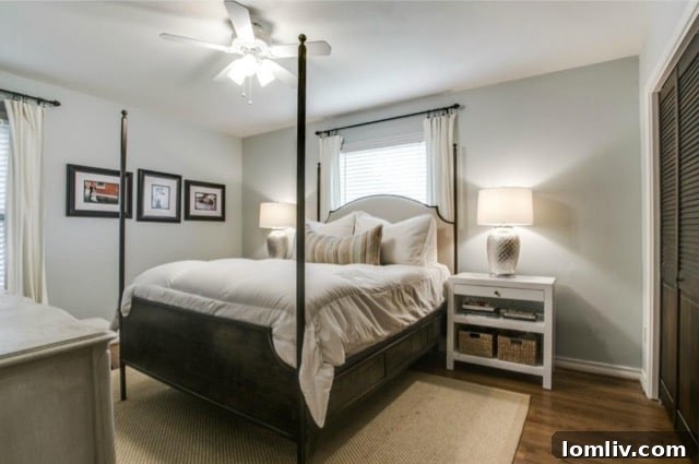 Bright and airy bedroom with original hardwood floors and fresh paint