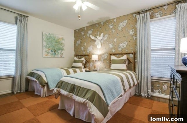 Cozy and well-appointed bedroom with tasteful window treatments