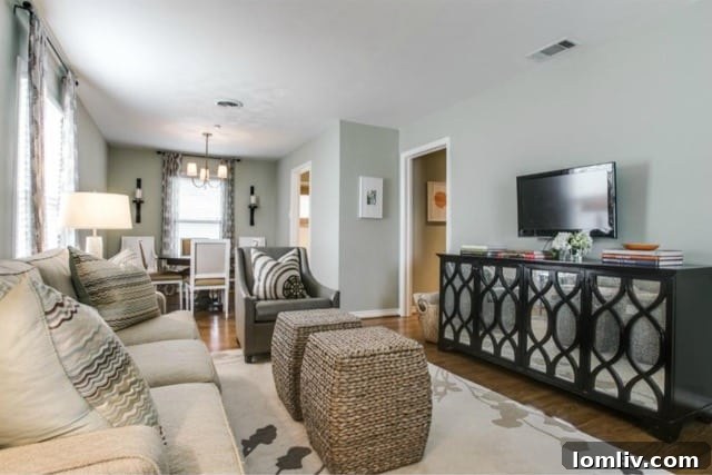 View from the living room into the dining area, showcasing the open flow