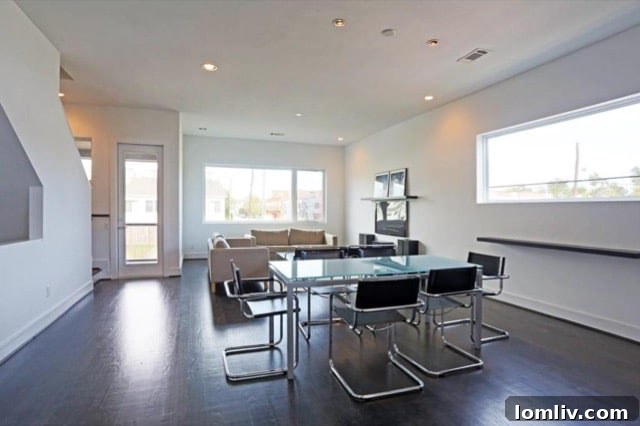 Modern Living Room with Recessed Lighting - Dallas Townhome