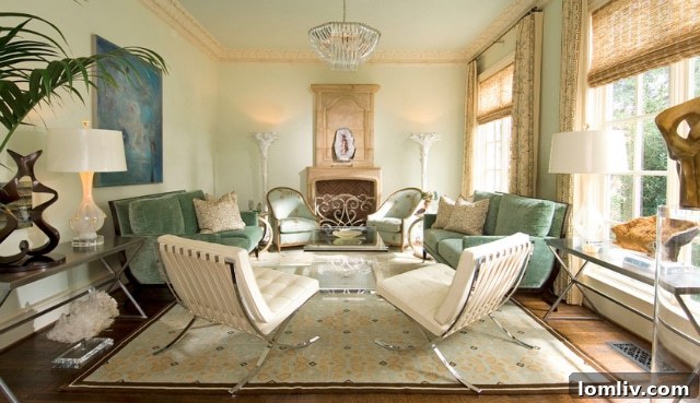 Avant-Garde Materials, Vibrant Spaces: Mary Anne Smiley's Interior Artistry 13 Mary Anne Smiley tarafından tasarlanan Meadowood Estate'deki şık oturma odası, çağdaş tasarım ve rahat bir atmosfer ile