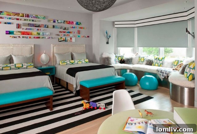 Avant-Garde Materials, Vibrant Spaces: Mary Anne Smiley's Interior Artistry 18 Mary Anne Smiley tarafından tasarlanan erkek çocuk yatak odası iç mekanı, dinamik ve yaratıcı bir alan sunuyor
