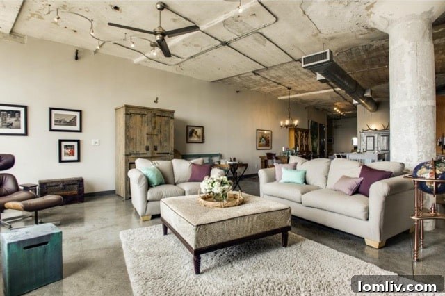 Bright and Open Living Space with Industrial Accents