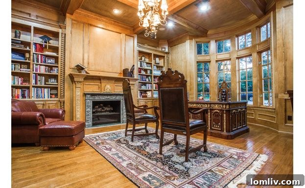 Elegant study with custom built-ins and rich wood accents at 6326 Lakehurst, perfect for quiet contemplation.