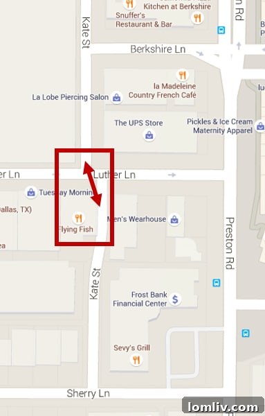 Why Wait? Preston Center's Traffic Plan Is Here 7 Map illustrating the proposed straightening of Kate Street, impacting a commercial lot.