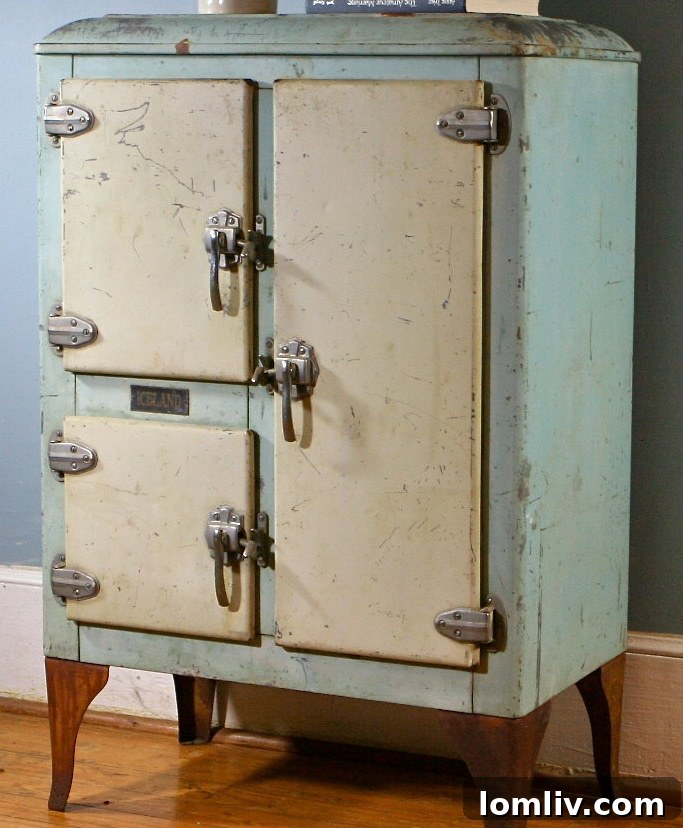 The Original Igloo Cooler: An antique icebox before the widespread use of refrigerators.