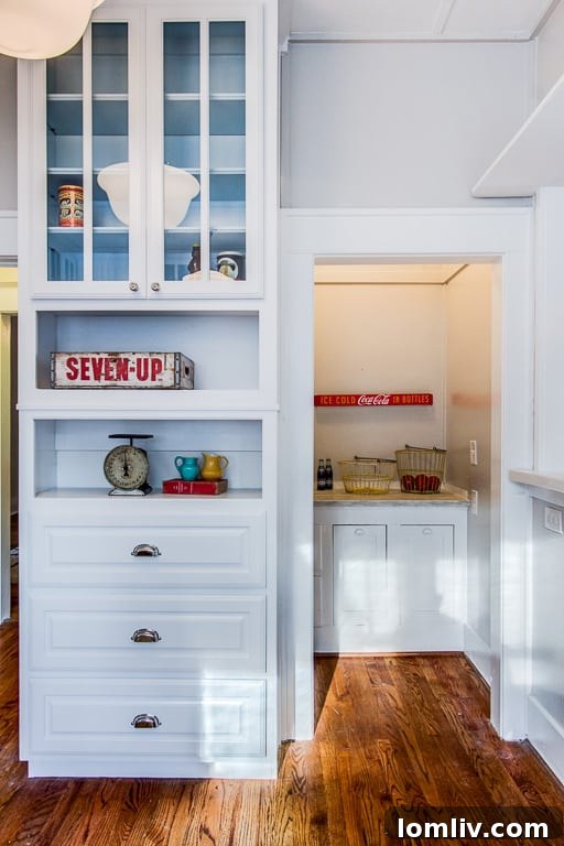 Close-up of the kitchen's unique original grain bins, seamlessly blending historical features with modern design
