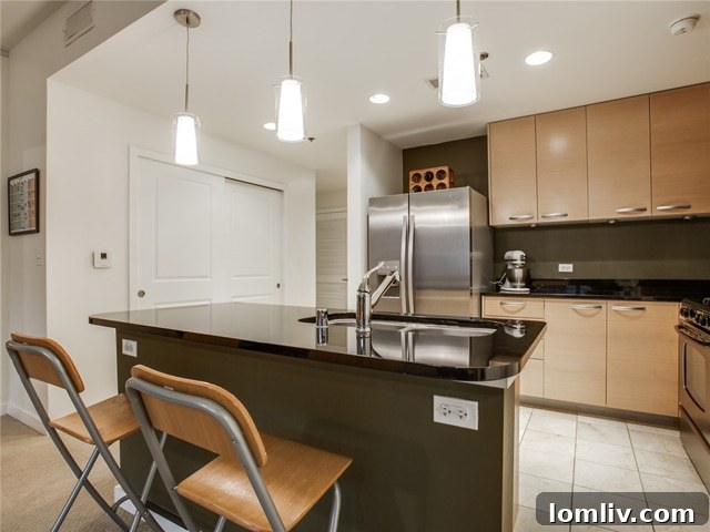 Modern Kitchen with Ample Counter Space in Dallas Condo