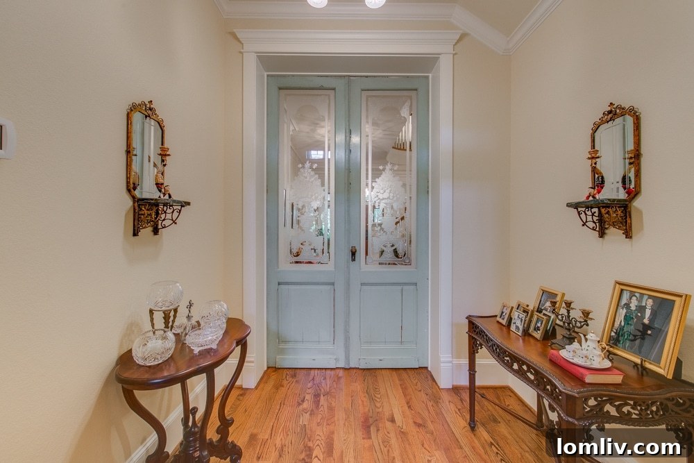Formal Living Room with Fireplace and Leaded Glass Cabinet
