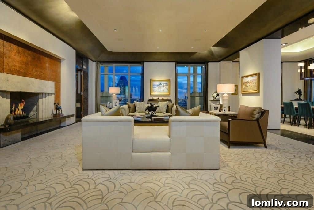 Sumptuous Living Room in a Dallas Ritz Penthouse Offering Breathtaking Views