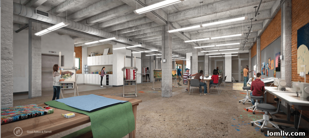Renderings showing art studios on the second story of the 508 Park building.
