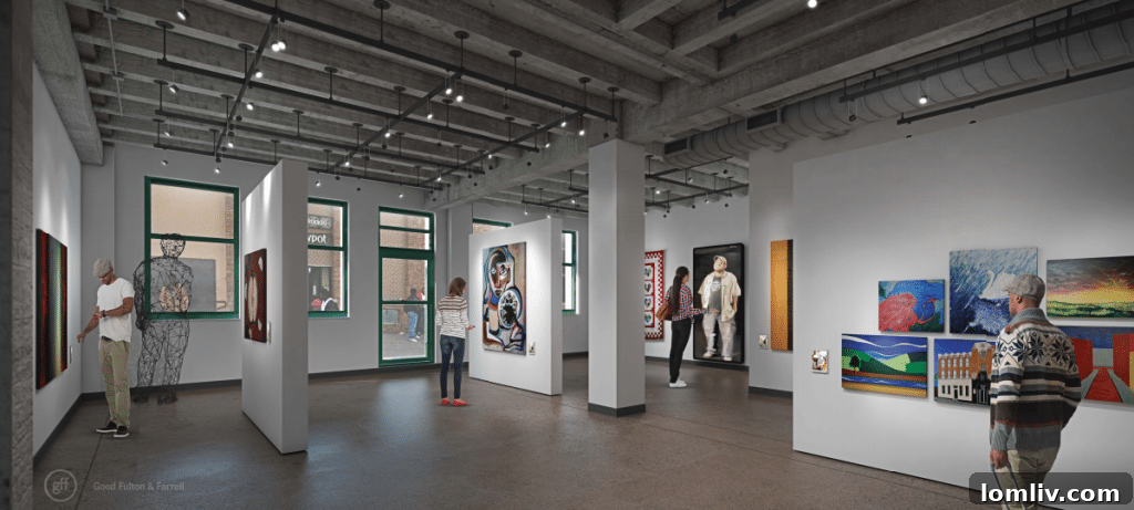 Renderings of future art galleries on the first floor of 508 Park, part of Encore Park's development.