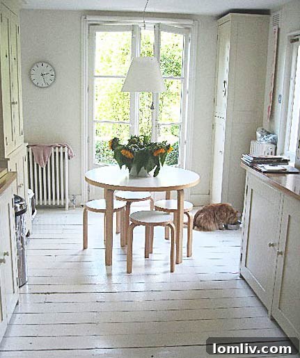 Inspiration for painted wood floors, adding brightness and charm.