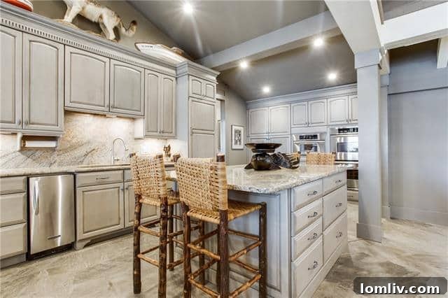 Modern gourmet kitchen with granite countertops, custom cabinetry, and high-end appliances