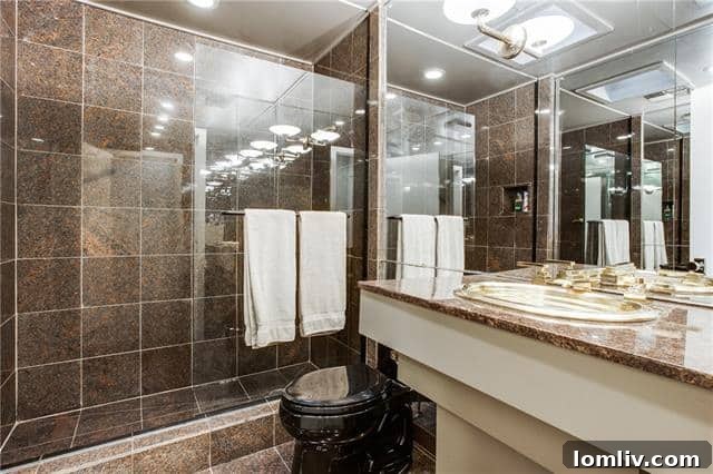 Luxurious master bathroom with marble finishes, dual vanities, and a spacious design