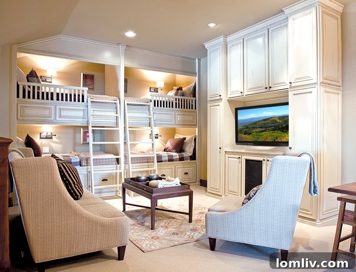 Bunk Room with Media Center and Mini-Fridge