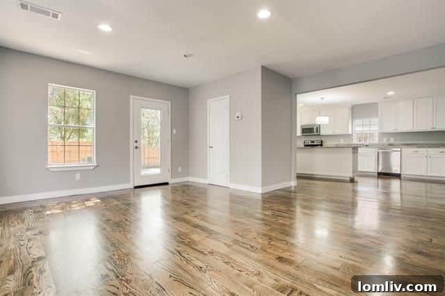 An open concept living area showcasing the seamless flow between different zones, ideal for modern living and entertaining.