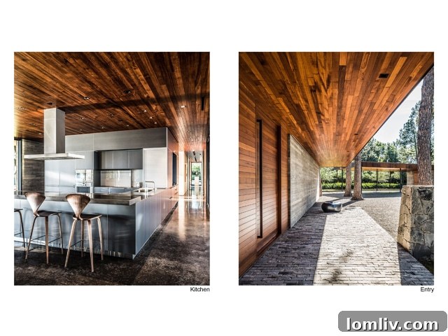 A captivating unique perspective of the CCR1 Residence, highlighting its impressive cantilevered structure extending over the natural landscape, blending innovation with nature.