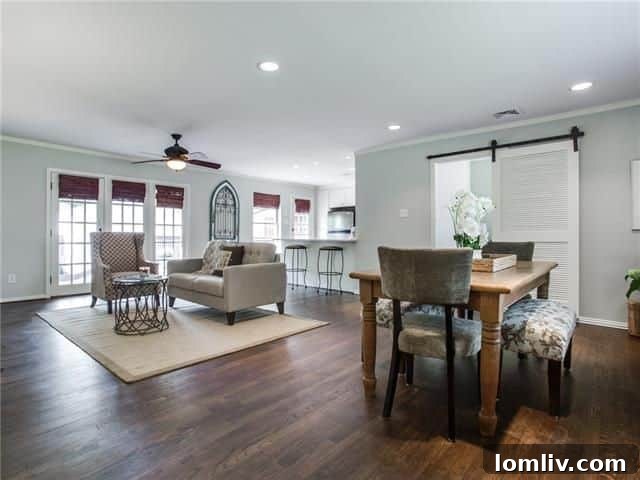 Cozy and inviting living area leading to an outdoor deck