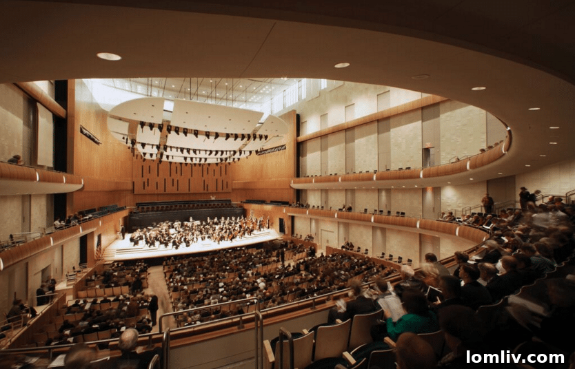 The elegant interior of the Holland Performing Arts Center, showcasing its acoustic and aesthetic design.
