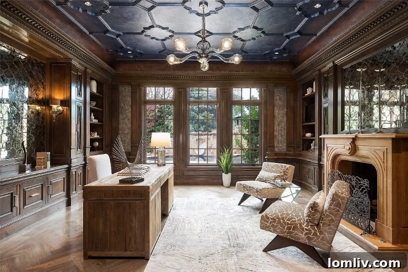 Sophisticated living room with high ceilings