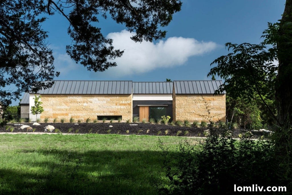 Norman D. Ward Architect's Huynh Residence, an AIA Fort Worth Honor Award Winner with stone veneer and cypress rain screen