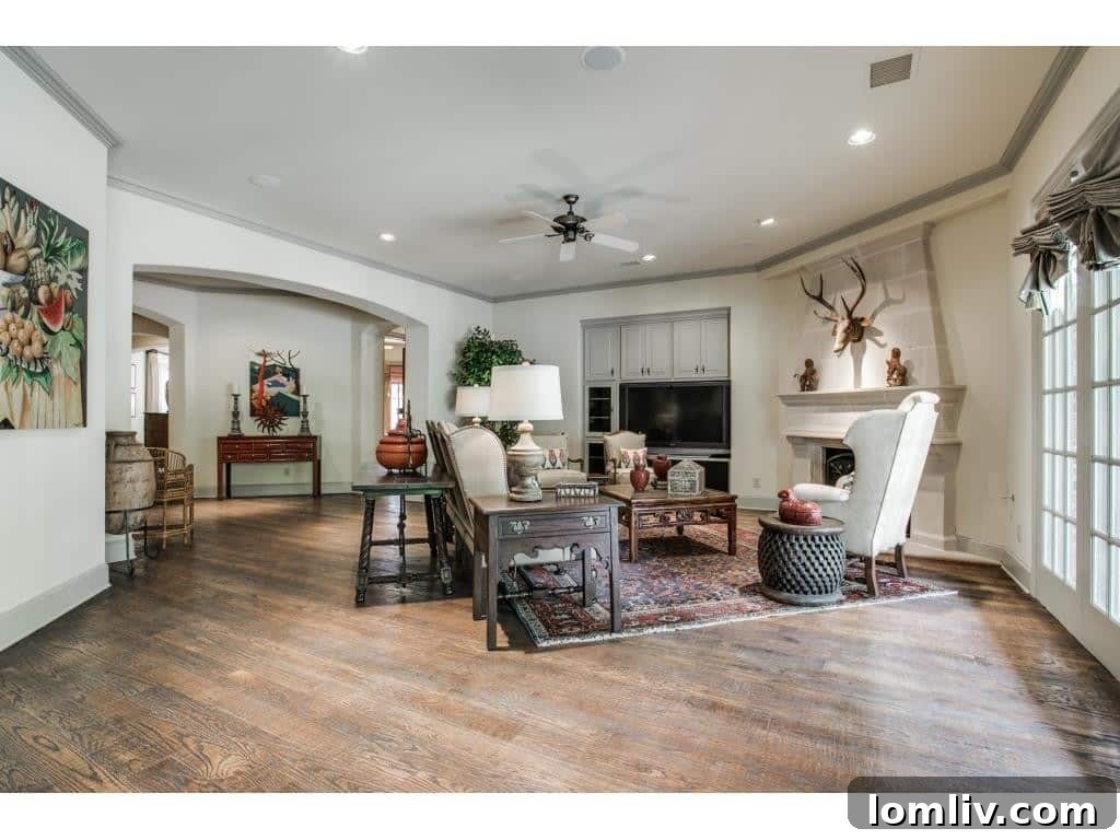 Open concept living and dining area in a luxurious Preston Hollow home