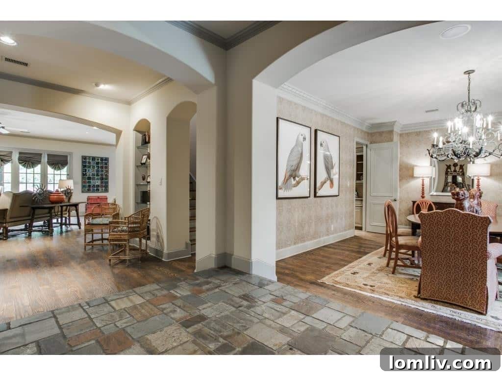 Detailed view of the French Transitional entry, combining classic and modern elements