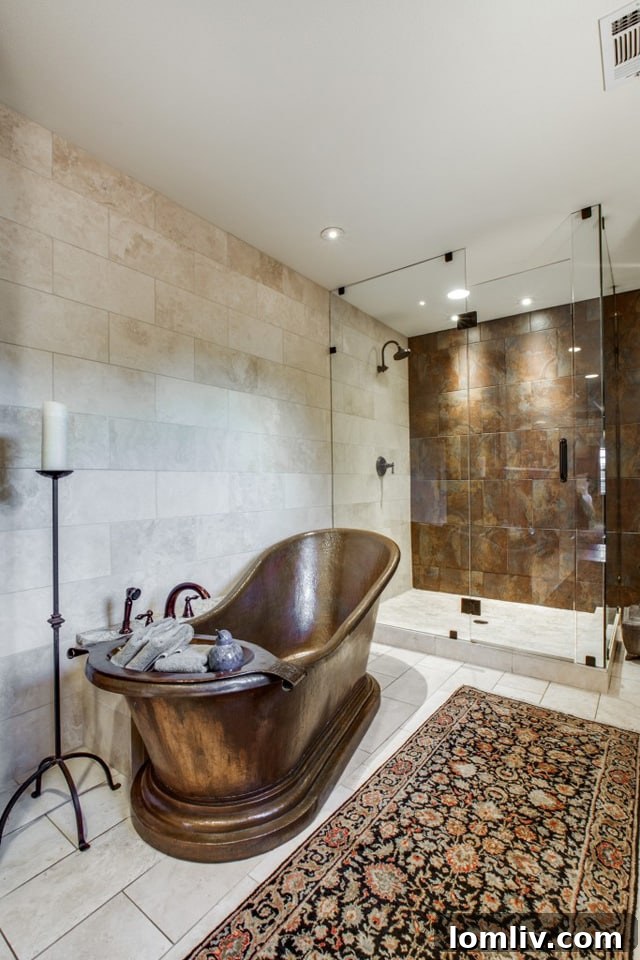 Detail of the sophisticated vanity and vessel sink in one of the bathrooms
