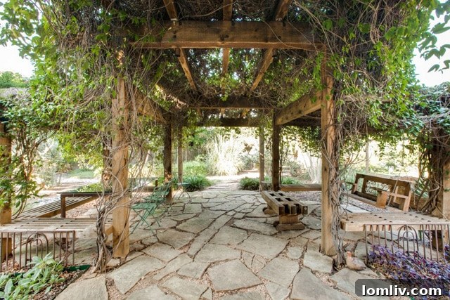 Picturesque backyard oasis with lush greenery and multiple seating areas, enhancing Dallas outdoor living